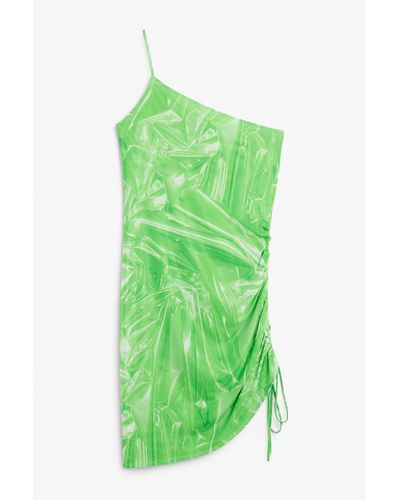 Monki One Shoulder Mini Slip Dress - Green
