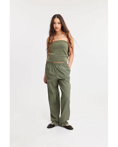 Monki Relaxed Fit Linen Blend Trousers - Green