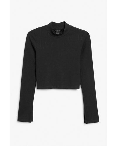 Monki Ribbed Black Long Sleeve Cropped Top