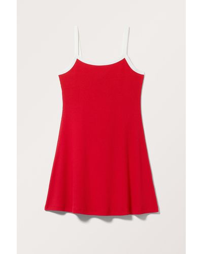 Monki Ribbed Cotton Mini Dress - Red