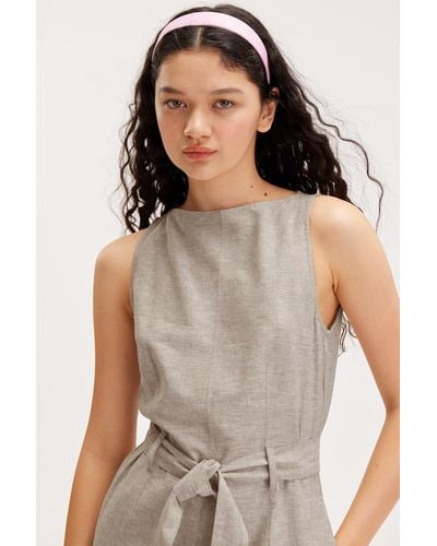 Monki Sheer Linen Blend Mini Jumpsuit - Grey