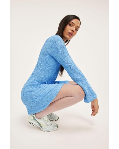 Monki Long Sleeved Structured Mini Dress - Blue