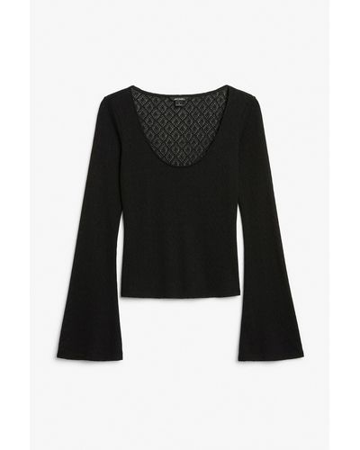 Monki Fine Knit Top With Bell Sleeves - Black