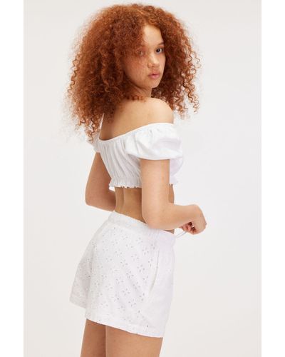 Monki Mini Broderie Anglaise Cotton Shorts - White