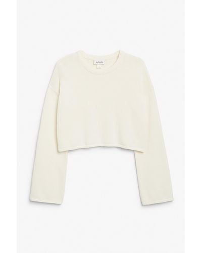 Monki White Cropped Long Sleeve Knit Top - Natural