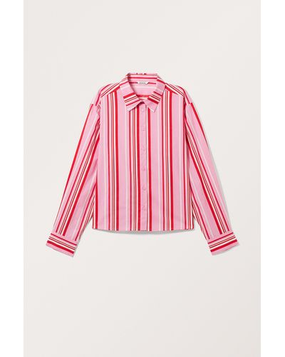 Monki Short Regular Fit Striped Shirt - Pink