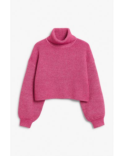 Monki Dark Pink Cropped Turtleneck Knit - Red