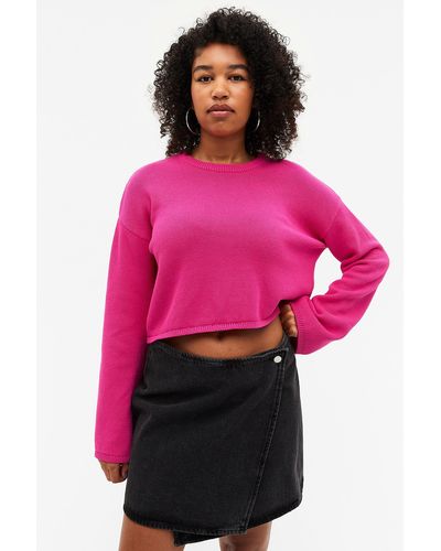 Monki Cropped Long Sleeve Knit Top - Pink