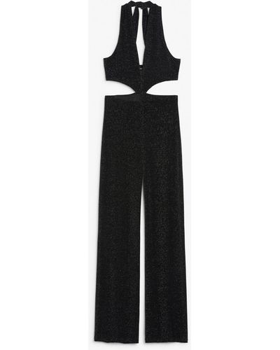 Monki Black Sparkly Halter Jumpsuit