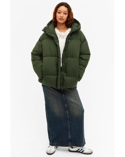 Monki Oversized Hooded Puffer Jacket - Green