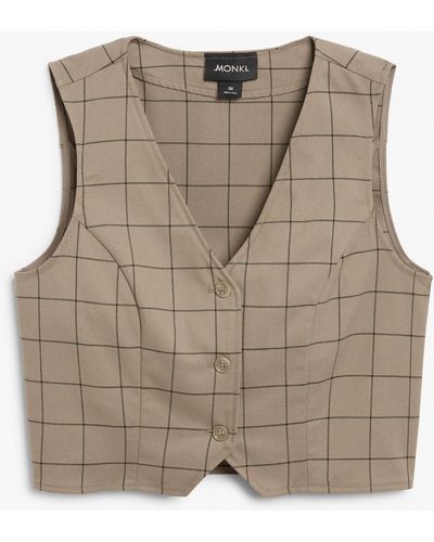 Monki Cropped Single-breasted Waistcoat - Brown