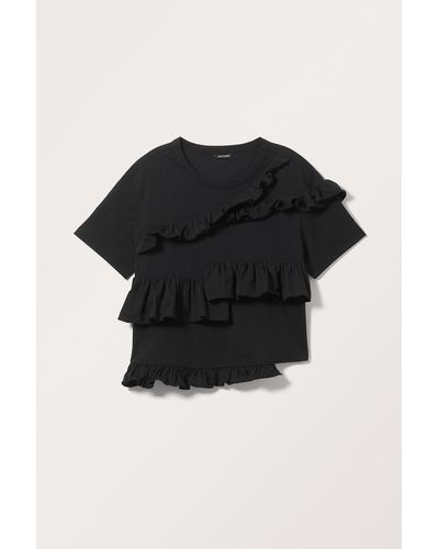 Monki Loose Fit Frill Top - Black
