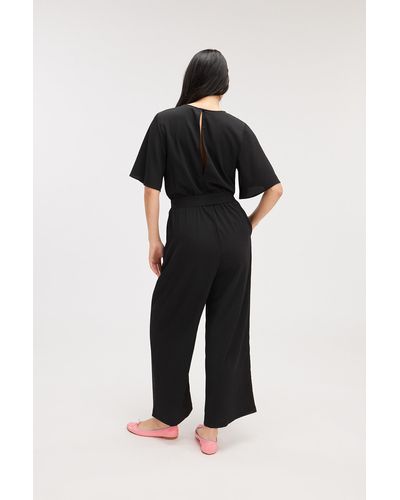 Monki Black Belted Short Sleeve Jumpsuit