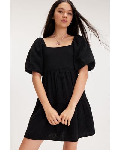 Monki Puffy Cotton Babydoll Dress - Black