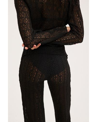 Monki Structured Lace Trousers - Black