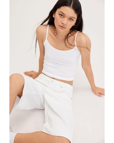 Monki Low Loose Denim Shorts - White