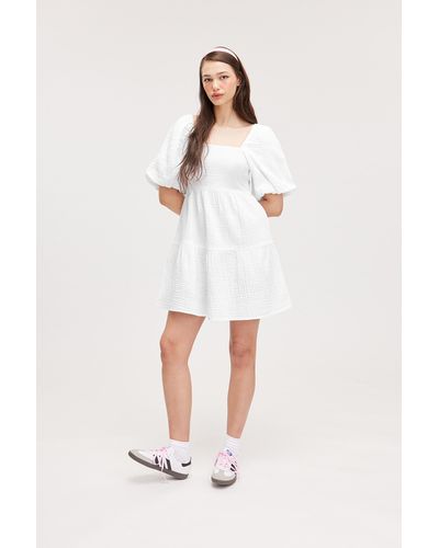 Monki Puffy Cotton Babydoll Dress - White