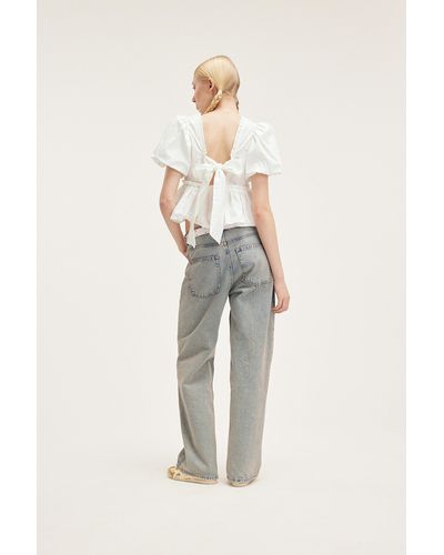 Monki Cropped Puffy Sleeve Blouse - Natural