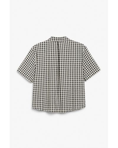 Monki Black Gingham Short Sleeve Seersucker Shirt - Grey