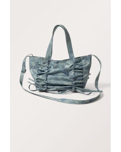 Monki Denim-printed Bow Bag - Blue