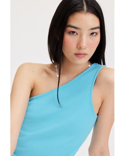 Monki One-shoulder Fitted Tank Top - Blue