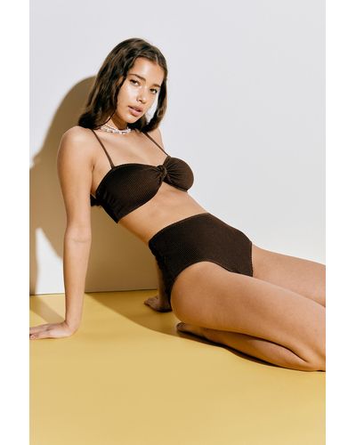 Monki Dark Brown Shirred Bandeau Bikini Top - Black