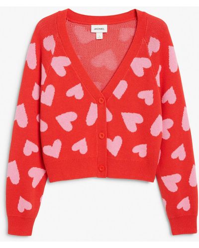 Monki Valentines Buttoned V-neck Cardigan - Red