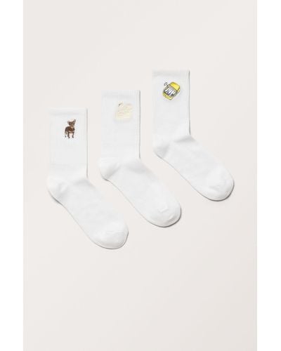 Monki 3-pack Embroidered Socks - Natural