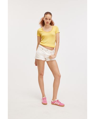 Monki Fitted Short Sleeve Pointelle Top - Yellow