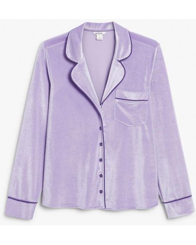 Monki Velvet Long-sleeved Pyjama Top - Purple
