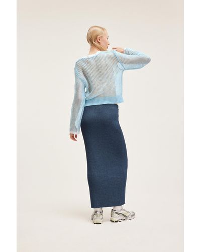 Monki Rib Knit Maxi Skirt - Blue