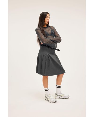 Monki Side Pleated Midi Tennis Skirt - Grey