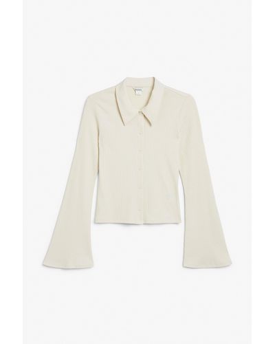 Monki Ribbed Shirt With Bell Sleeves - White
