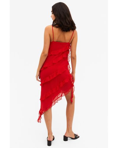 Monki Ruffled Midi Slip Dress - Red