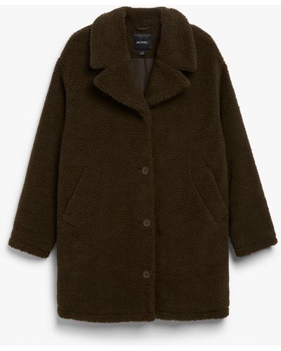 Monki Oversized Teddy Lapel Coat - Natural