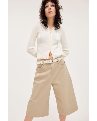 Monki Cropped Twill Trousers - Natural