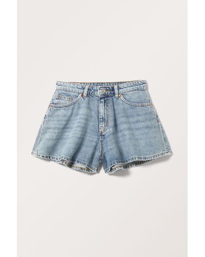 Monki Loose Mini Denim Shorts - Blue