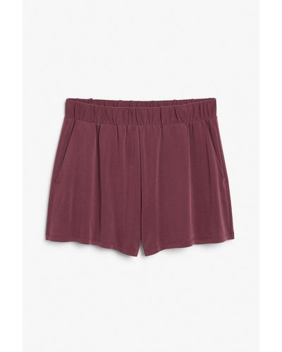 Monki High Waist Wide Leg Super Soft Shorts Burgundy - Multicolour