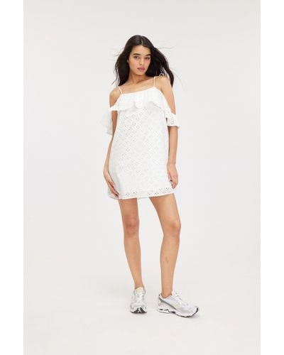Monki Mini Off-shoulder Babydoll Dress - White
