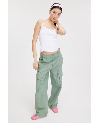 Monki Cargo Pants Low Waist Loose Fit Cotton Green