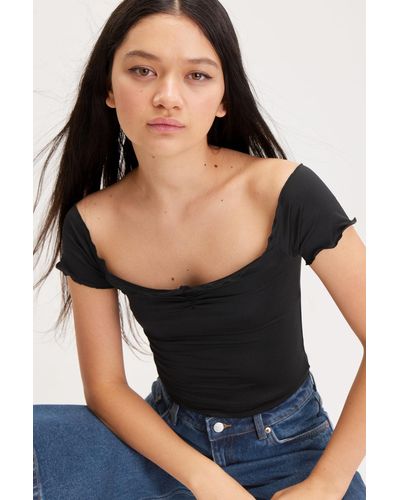 Monki Cropped Off-shoulder Top - Black