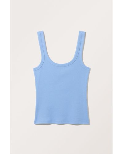Monki Rib Fitted Tank Top - Blue