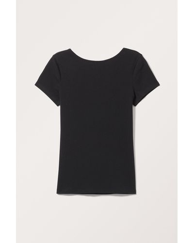 Monki Fitted Open Back Short Sleeve Top - Black