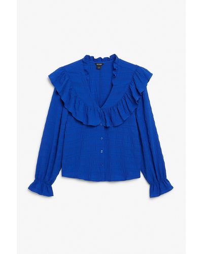 Monki Royal Blue Blouse With Oversized Collar