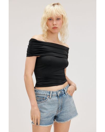 Monki Fitted Sleeveless Off-shoulder Top - Black