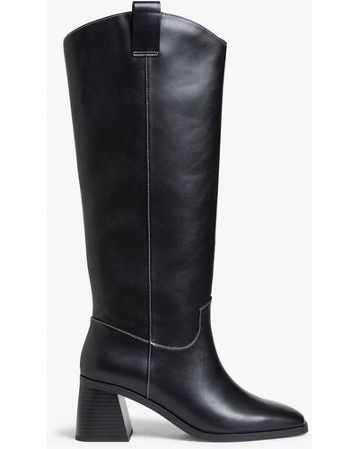 Monki Calf-high Faux Leather Boots - Black