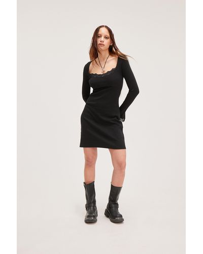 Monki Short Fitted Long Sleeve Dress - Black