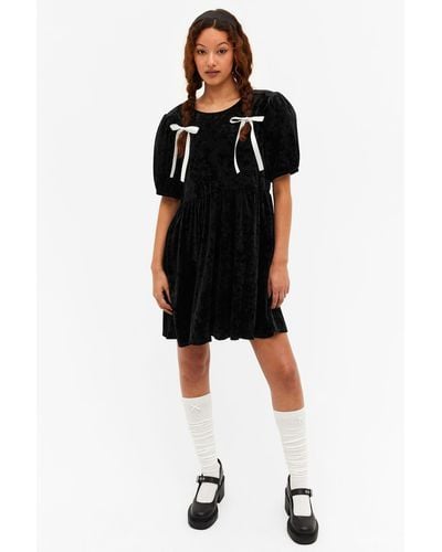 Monki Velvet Babydoll Mini Dress - Black