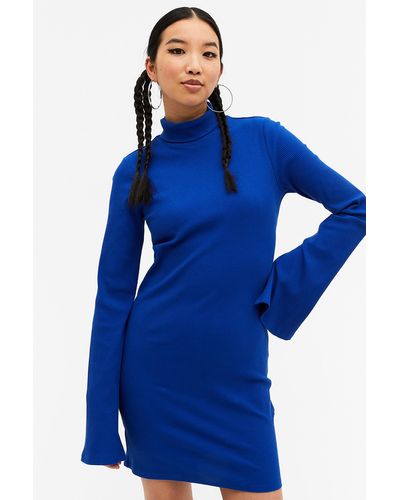 Monki Long Sleeve Turtleneck Mini Dress - Blue