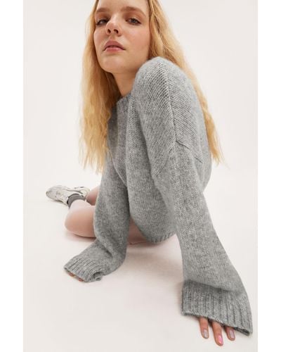 Monki Chunky Knit Oversized Jumper - Grey